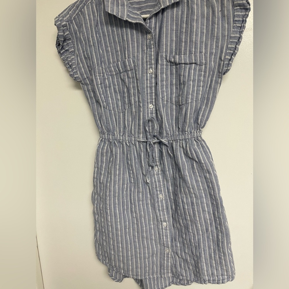 Blue and white vertical stripe dress
